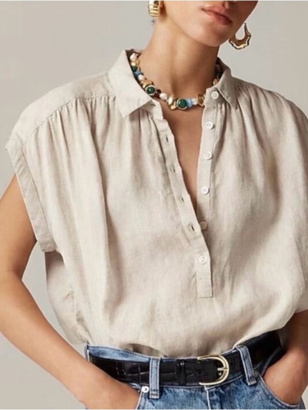 J. Crew New Capitaine Sleeveless Shirt Baird McNutt Linen